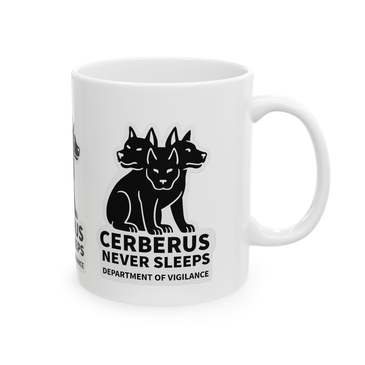 Cerberus Never Sleeps Mug | Department of Vigilance | Charons Intern Across the River 11oz Ceramic