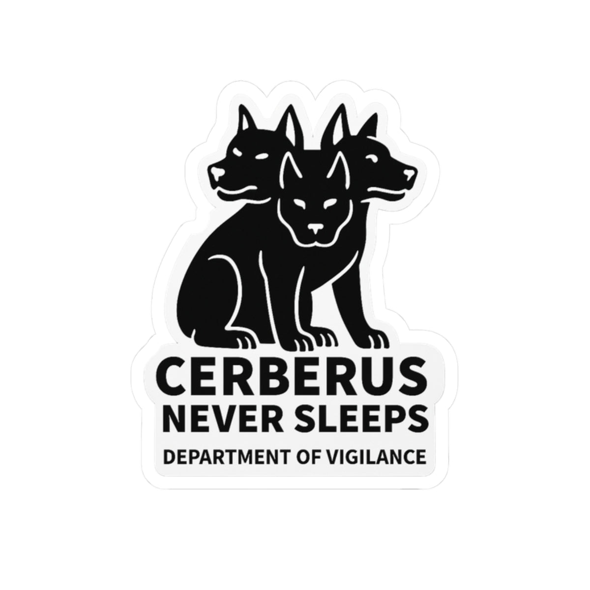 Cerberus Stickers - Never Sleeps, Dog Lover Decor, Laptop Decal, Gift for Pet Owners, Unique Wall Art